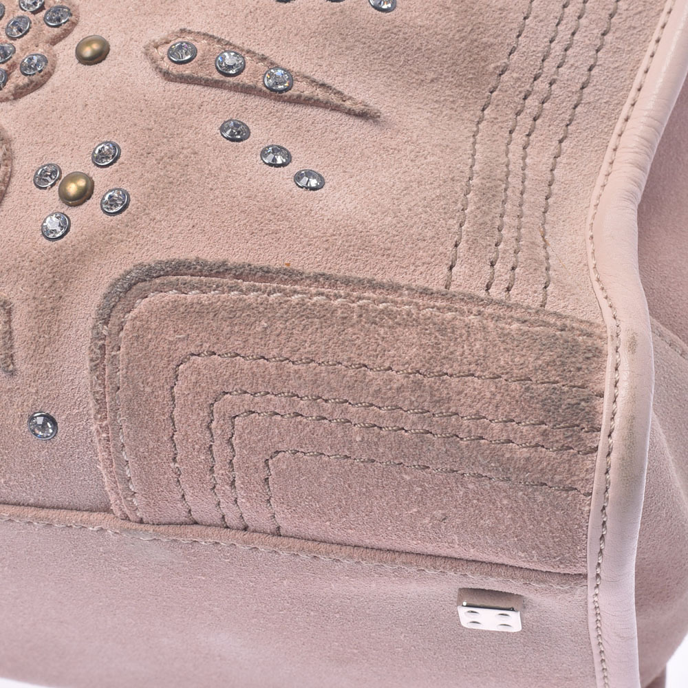 LOEWE Rhinestone Pink Beige Tan Suede Handbag - Picture 9 of 11